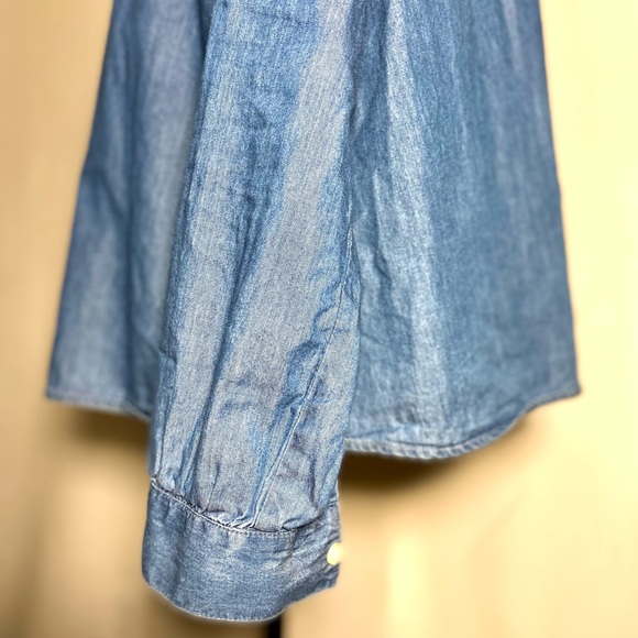 Blue Anthro Denim Chambray Embroidered Swing Tassel Blouse - Picture 7 of 13